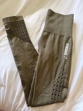 Gymshark Olive Seamless Leggings with Laser-Cut Detail